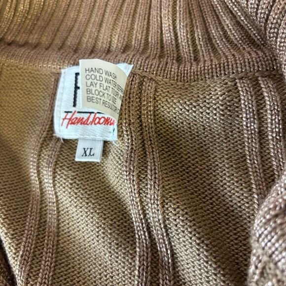 VINTAGE Fia Italia Caramel Tan Handloomed Preppy Academia Knit Sweater Size XL - Picture 4 of 8